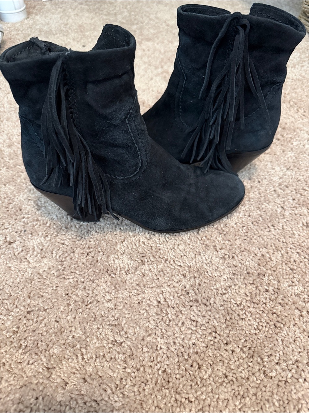 Sam Edelman Black Suede Fringe Ankle Boots